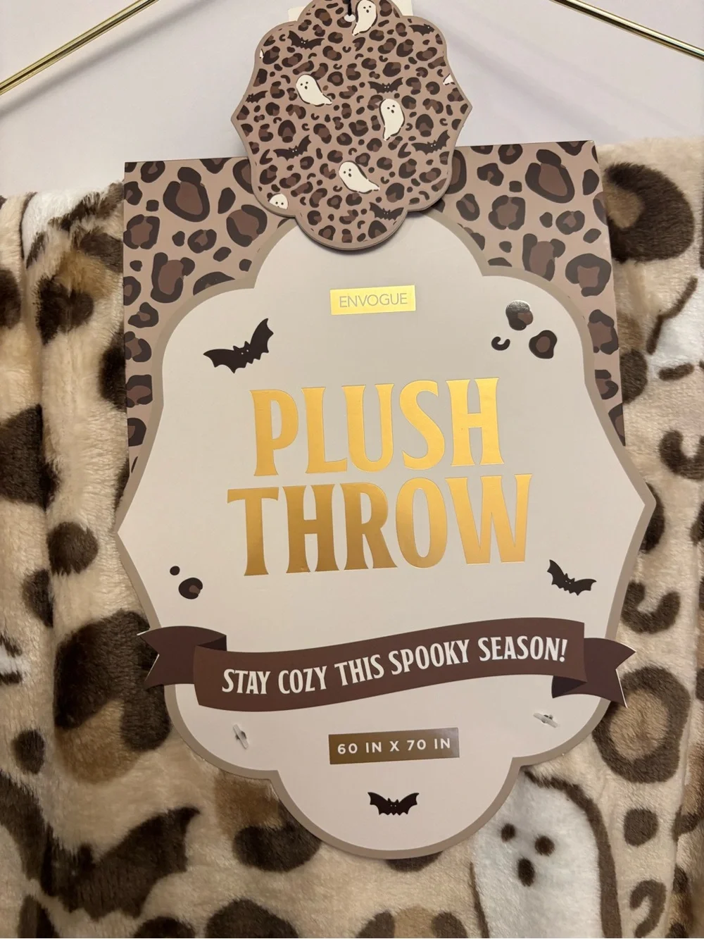 Envogue Leopard Ghost Bat Halloween Plush Throw Blanket 60 x 70 NWT
